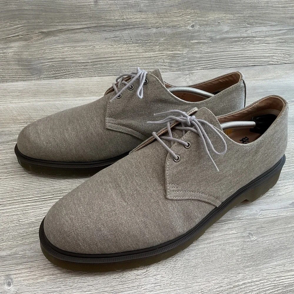 Dr Doc Martens Lester 3 Eye Canvas Oxford Casual Dress Shoes Gray Men's Size 14
